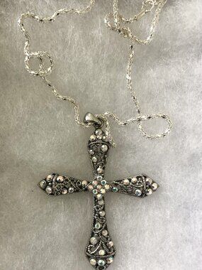 Premier Designs Angelina AB Rhinestones Silver Tone Cross Pendant